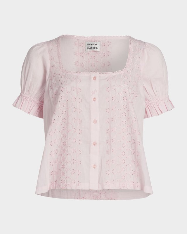 Prim Eyelet Puff-Sleeve Blouse